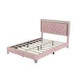 English Elm Full Size Upholstered Bed Frame With Led Lights,Modern Velvet Platform Bed With Tufted Headboard,Pink