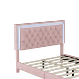 English Elm Full Size Upholstered Bed Frame With Led Lights,Modern Velvet Platform Bed With Tufted Headboard,Pink