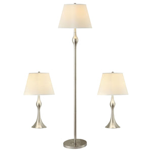 English Elm Beige Brushed Nickel 3-Piece Lamp Set with Faux Silk Shades, Transitional Floor & Table Lamps, Warm Glow B062P153749