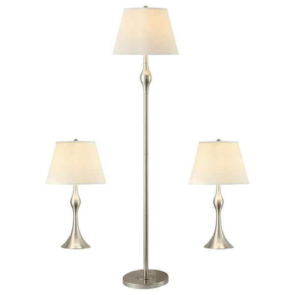 English Elm Beige Brushed Nickel 3-Piece Lamp Set with Faux Silk Shades, Transitional Floor & Table Lamps, Warm Glow B062P153749
