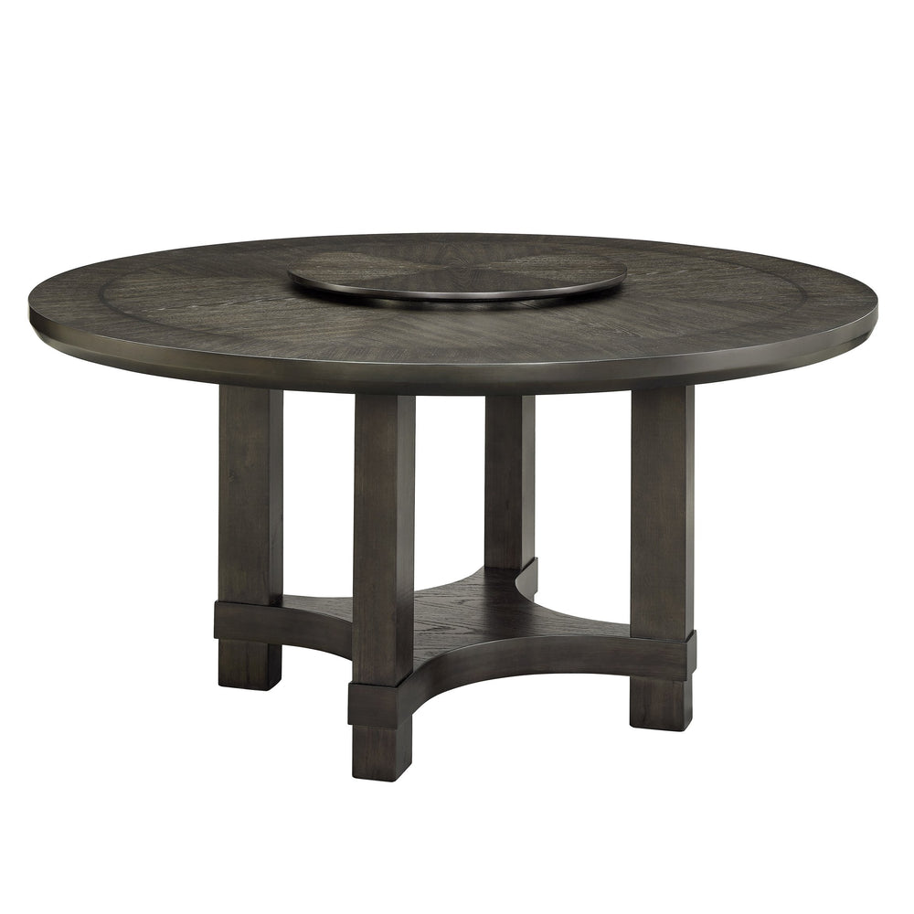 English Elm 1pc 60" Round Dining Table with Lazy Susan, Dark Brown Single Pedestal Wood Base, Contemporary Elegance B011P207874