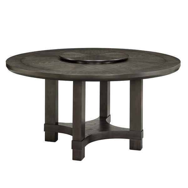 English Elm 1pc 60" Round Dining Table with Lazy Susan, Dark Brown Single Pedestal Wood Base, Contemporary Elegance B011P207874