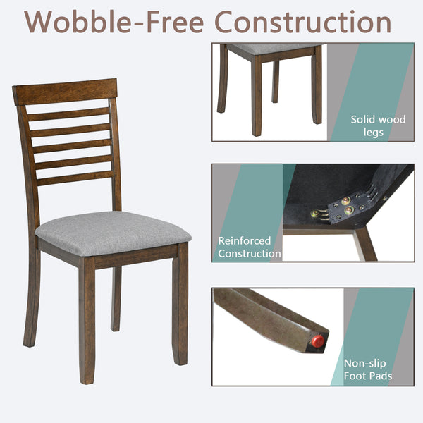 English Elm Wooden Solid Wood Dining Chairs Set of 4 with Ergonomic Ladder Back, Foam Linen Seats, Non-Slip Pads Walnut W1998126410