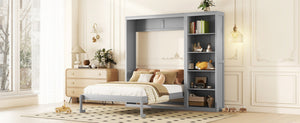 English Elm Queen Murphy Wall Bed with Side Shelving Folds Flush Into Mdf Cabinet for Studio Rooms Gray LP000697AAE-2