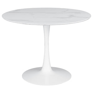 English Elm White 40-inch Dining Table with Faux Marble Top, Sealed Spill-Resistant Pedestal Design for Elegant Meals B062P153723