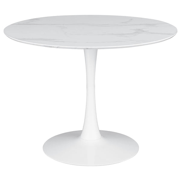 English Elm White 40-inch Dining Table with Faux Marble Top, Sealed Spill-Resistant Pedestal Design for Elegant Meals B062P153723