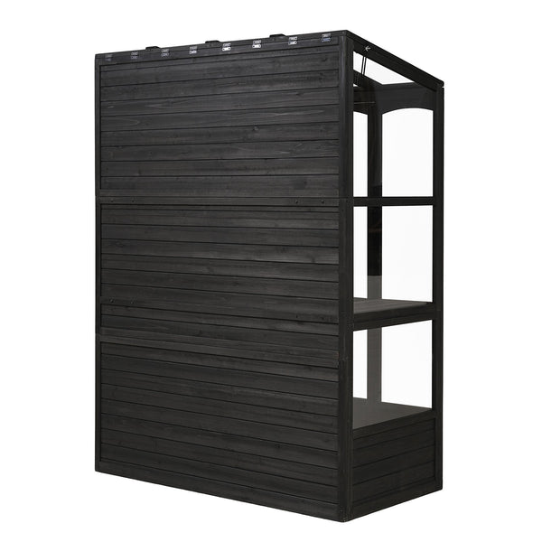 English Elm TOPMAX 78-inch Wooden Greenhouse Walk-In with 4 Skylights, 2 Folding Shelves & Anti-Fall Stability Black SP100017AAB