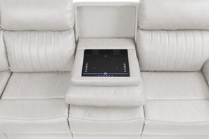 English Elm Modern Aviator Recliner Sectional Sofa with Bluetooth Speakers, Touchpad Control, Wireless Charging and LED Ambience Beige B009S01295
