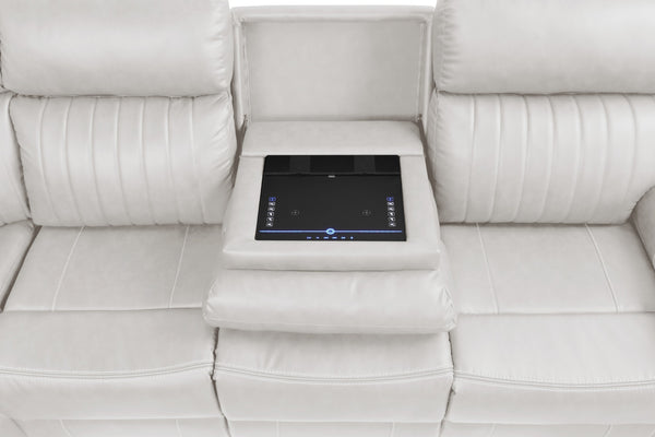 English Elm Modern Aviator Recliner Sectional Sofa with Bluetooth Speakers, Touchpad Control, Wireless Charging and LED Ambience Beige B009S01295