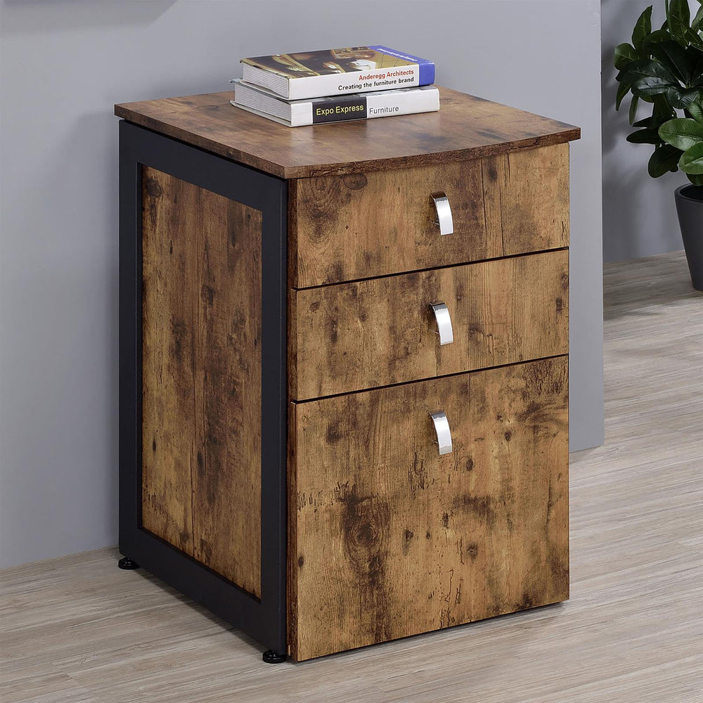 English Elm Antique Rustic Nutmeg 3-Drawer File Cabinet with Gunmetal Accents — Compact Home Office Storage Solution B062P153724