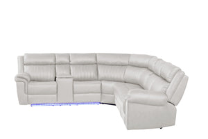 English Elm Modern Aviator Recliner Sectional Sofa with Bluetooth Speakers, Touchpad Control, Wireless Charging and LED Ambience Beige B009S01295