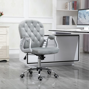 English Elm Velvet Home Office Chair, Button Tufted Desk Chair With Padded Armrests, Adjustable Height and Swivel Wheels, Gray