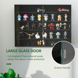 English Elm 5-Tier Display Cabinet with Glass Doors and Adjustable Shelves Wall-Mounted Collectible Case for Home Decor Black W2225P155083