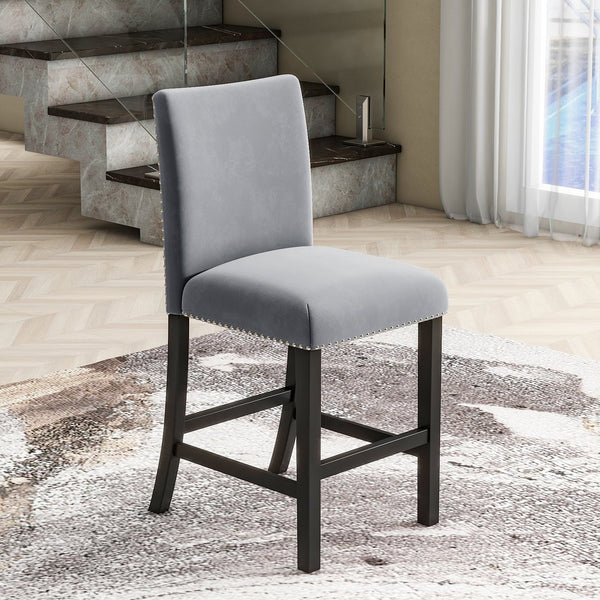 English Elm 5-piece Counter Height Dining Set with Faux Marble Square Table and Velvet Upholstered Chairs, Modern Grey W504S00139