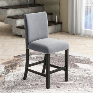 English Elm 5-piece Counter Height Dining Set Faux Marble Table Velvet Chairs Silver Nail Trim Grey W504S00266