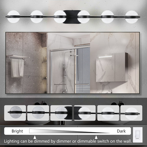 English Elm (Same As W1340P143680/Ll2001-B-6) 43" Black Minimalist Led Vanity Light With Crystal Shades For Modern Bathrooms W1340P206794