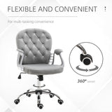 English Elm Velvet Home Office Chair, Button Tufted Desk Chair With Padded Armrests, Adjustable Height and Swivel Wheels, Gray