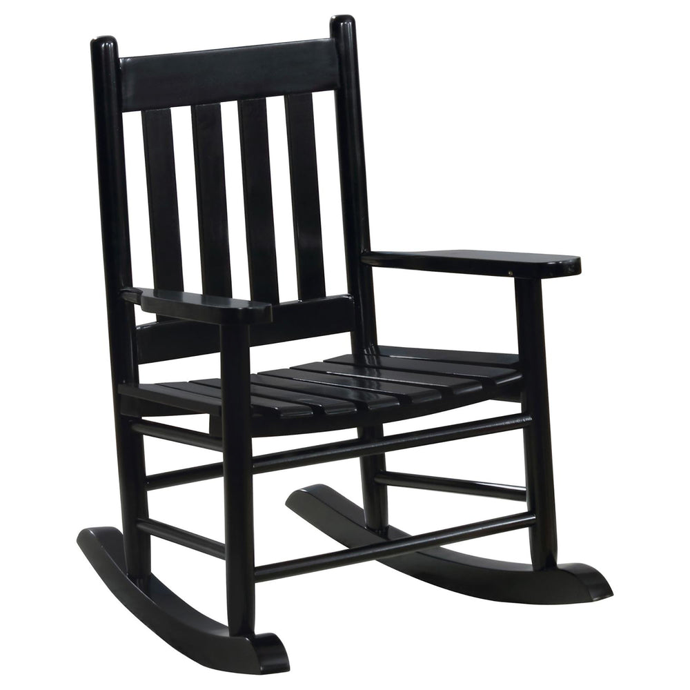English Elm Black Slat Back Youth Rocking Chair Solid Acacia Wood, Smooth Rocking Comfort for Little Ones, 29.5" high B062P153748
