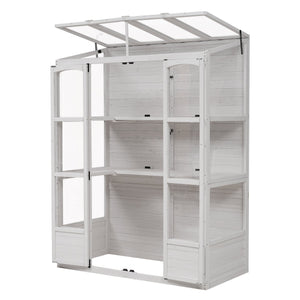 English Elm TOPMAX 78-inch Wooden Greenhouse Walk-In with 4 Skylights, 2 Folding Shelves & Anti-Fall Stability White SP100017AAK