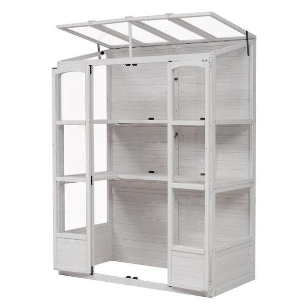 English Elm TOPMAX 78-inch Wooden Greenhouse Walk-In with 4 Skylights, 2 Folding Shelves & Anti-Fall Stability White SP100017AAK
