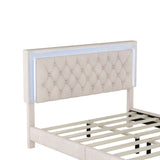 English Elm Queen Size Upholstered Bed Frame With Led Lights,Modern Velvet Platform Bed With Tufted Headboard,Beige