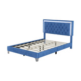 English Elm Full Size Upholstered Bed Frame With Led Lights,Modern Velvet Platform Bed With Tufted Headboard,Blue