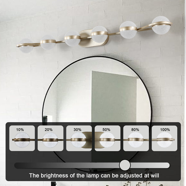 English Elm (Same As W1340P143676/L2001-G-6) 43" Gold Minimalist Led Bathroom Vanity Light, 6-Light Modern Fixture With Crystal Shades W1340P206797