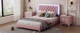 English Elm Full Size Upholstered Bed Frame With Led Lights,Modern Velvet Platform Bed With Tufted Headboard,Pink