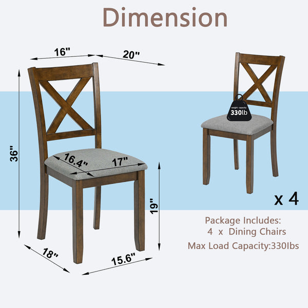English Elm Dining Chairs Set For 4 - Elegant Solid Wood Upholstered Kitchen Seats With Ergonomic Comfort W1998126408