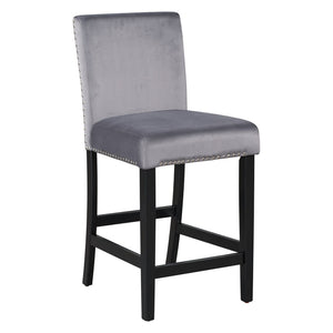 English Elm 5-piece Counter Height Dining Set Faux Marble Table Velvet Chairs Silver Nail Trim Grey W504S00266