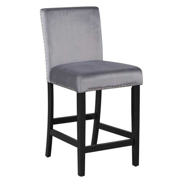 English Elm 5-piece Counter Height Dining Set Faux Marble Table Velvet Chairs Silver Nail Trim Grey W504S00266