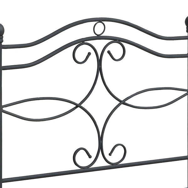 English Elm Matte Black Scrollwork Twin Headboard with Arched Rails and Sphere Finials for Bedroom B062P153733
