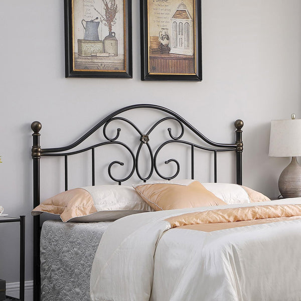 English Elm Black Black and Bronze Full/Queen Metal Headboard with Center Butterfly Detail, Chic Relaxed Bedroom Charm B062P153734