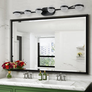 English Elm (Same As W1340P143680/Ll2001-B-6) 43" Black Minimalist Led Vanity Light With Crystal Shades For Modern Bathrooms W1340P206794