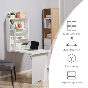 English Elm Wall Mounted Fold Out Convertible Desk with Storage Shelf, Space-Saving Foldable Floating Workstation White W2225P155082