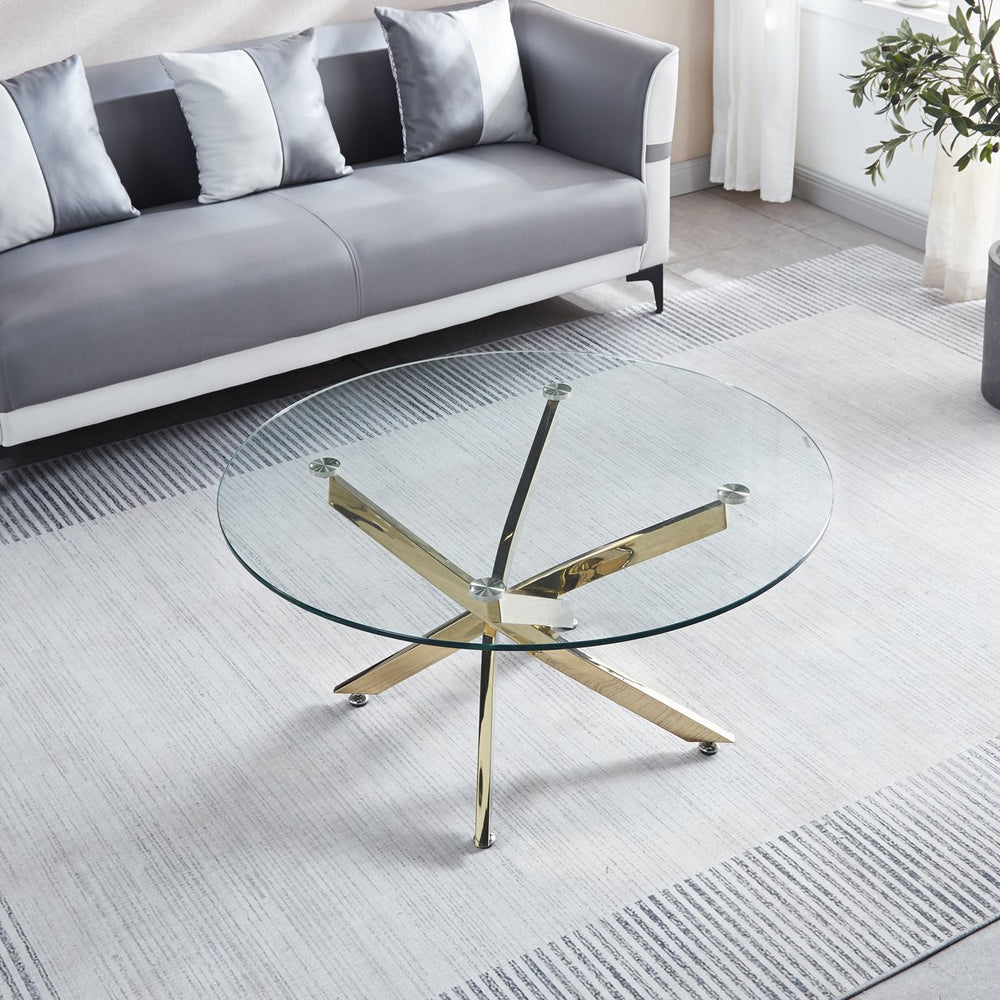 English Elm Modern Round Tempered Glass Coffee Table With Stylish Chrome Legs For Chic Living Spaces & Entertaining W1311119907