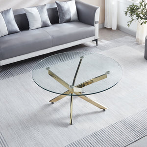 English Elm Modern Round Tempered Glass Coffee Table With Stylish Chrome Legs For Chic Living Spaces & Entertaining W1311119907