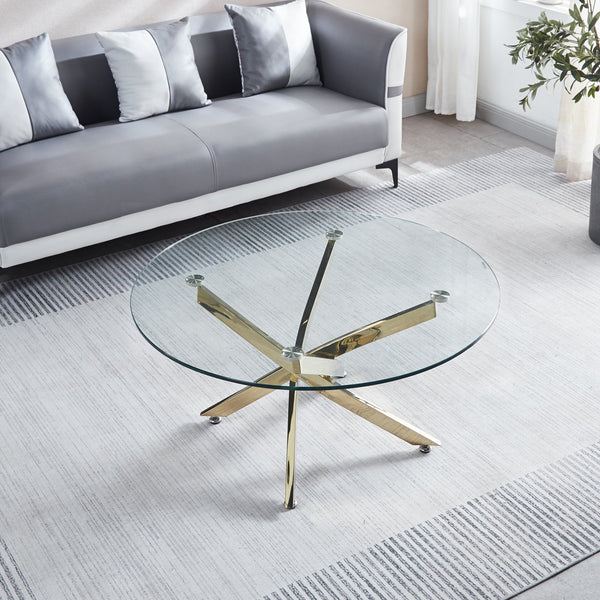 English Elm Modern Round Tempered Glass Coffee Table With Stylish Chrome Legs For Chic Living Spaces & Entertaining W1311119907