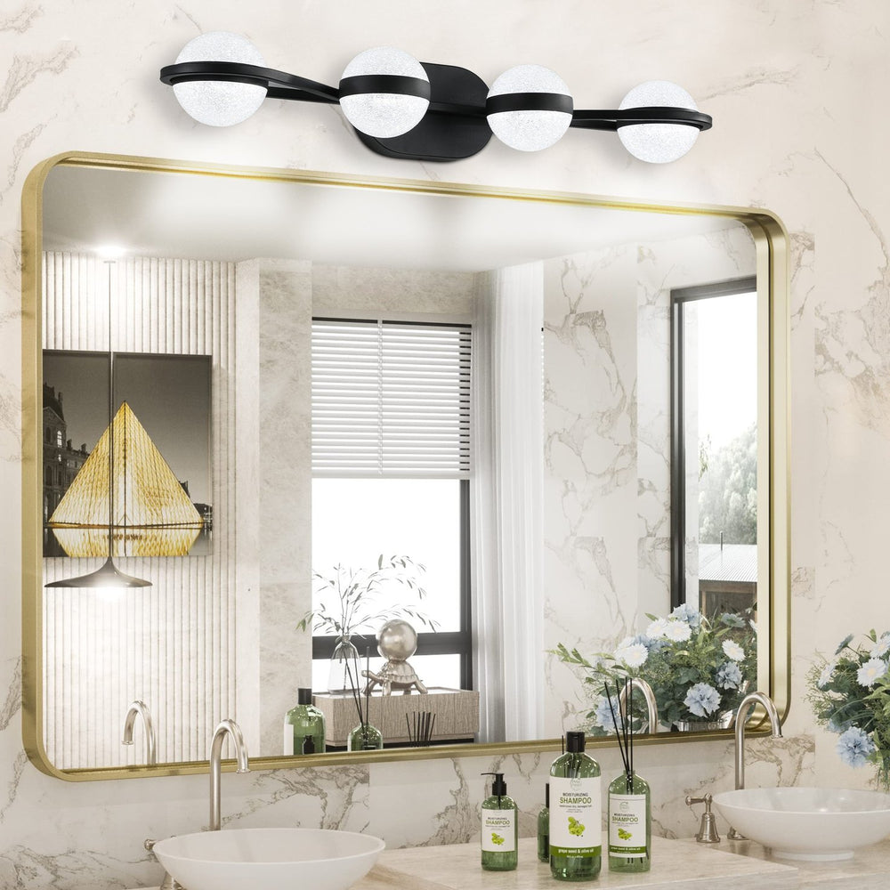 English Elm (Same As W1340P143677/L2001-B-4) 30" Black Led Bathroom Vanity Light - 4-Light Modern Fixture With Acrylic Shades W1340P206792
