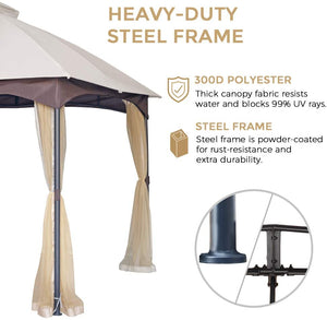 English Elm 10*12 FT Gazebo with Mosquito Net, CPAI-84 Fire Resistant Double Roof, Waterproof UV Outdoor Patio Shelter W2259P155187