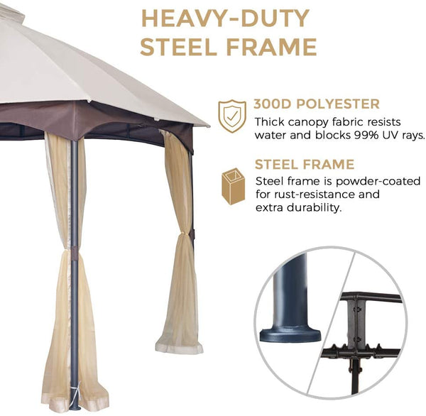 English Elm 10*12 FT Gazebo with Mosquito Net, CPAI-84 Fire Resistant Double Roof, Waterproof UV Outdoor Patio Shelter W2259P155187