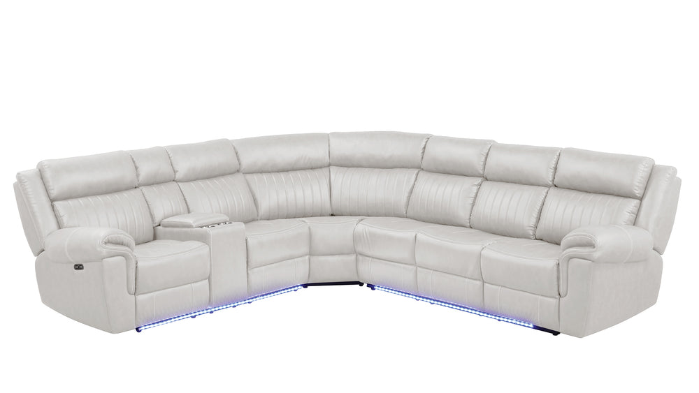 English Elm Modern Aviator Recliner Sectional Sofa with Bluetooth Speakers, Touchpad Control, Wireless Charging and LED Ambience Beige B009S01295
