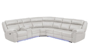 English Elm Modern Aviator Recliner Sectional Sofa with Bluetooth Speakers, Touchpad Control, Wireless Charging and LED Ambience Beige B009S01295