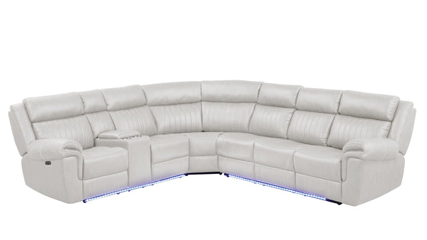 English Elm Modern Aviator Recliner Sectional Sofa with Bluetooth Speakers, Touchpad Control, Wireless Charging and LED Ambience Beige B009S01295