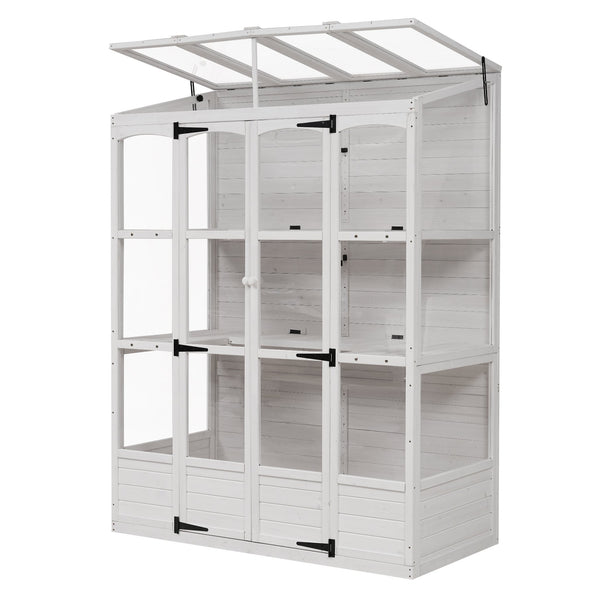 English Elm TOPMAX 78-inch Wooden Greenhouse Walk-In with 4 Skylights, 2 Folding Shelves & Anti-Fall Stability White SP100017AAK
