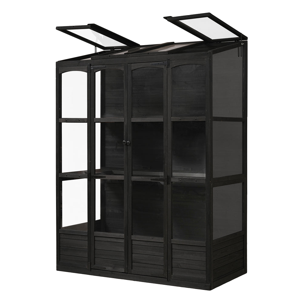 English Elm TOPMAX 78-inch Wooden Greenhouse Walk-In with 4 Skylights, 2 Folding Shelves & Anti-Fall Stability Black SP100017AAB