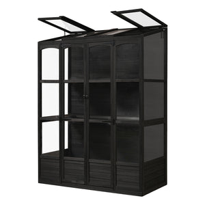 English Elm TOPMAX 78-inch Wooden Greenhouse Walk-In with 4 Skylights, 2 Folding Shelves & Anti-Fall Stability Black SP100017AAB