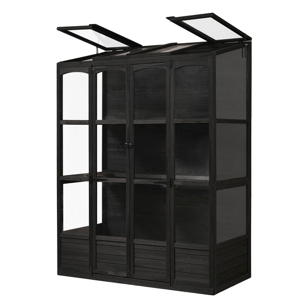 English Elm TOPMAX 78-inch Wooden Greenhouse Walk-In with 4 Skylights, 2 Folding Shelves & Anti-Fall Stability Black SP100017AAB