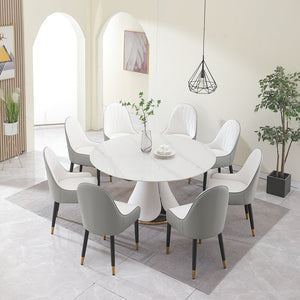 English Elm Fashion Modern Sintered Stone Dining Table With 8 Chairs - Retractable, Space-Saving Design For Versatility W509S00094