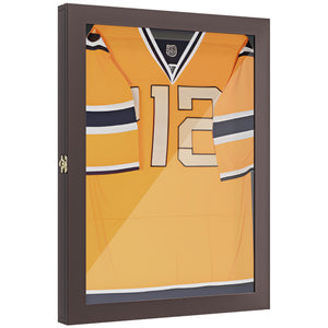 English Elm 28" Sports Jersey Display Case Frame with UV Acrylic, Lockable Latch, Brass Hooks & Hanger - Brown W2225P155203